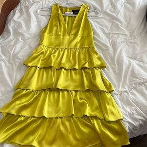 100% Silk Cynthia Rowley yellow tiered dress